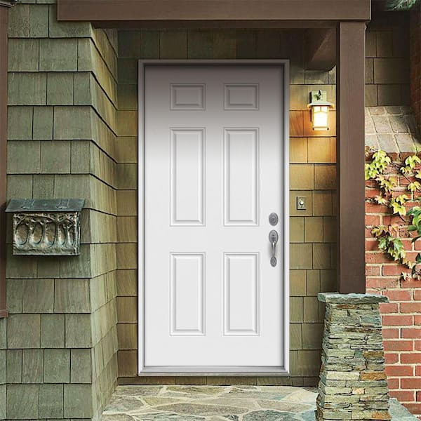 32 in. x 80 in. 6-Panel Primed Steel Prehung Left-Hand Inswing Front Door