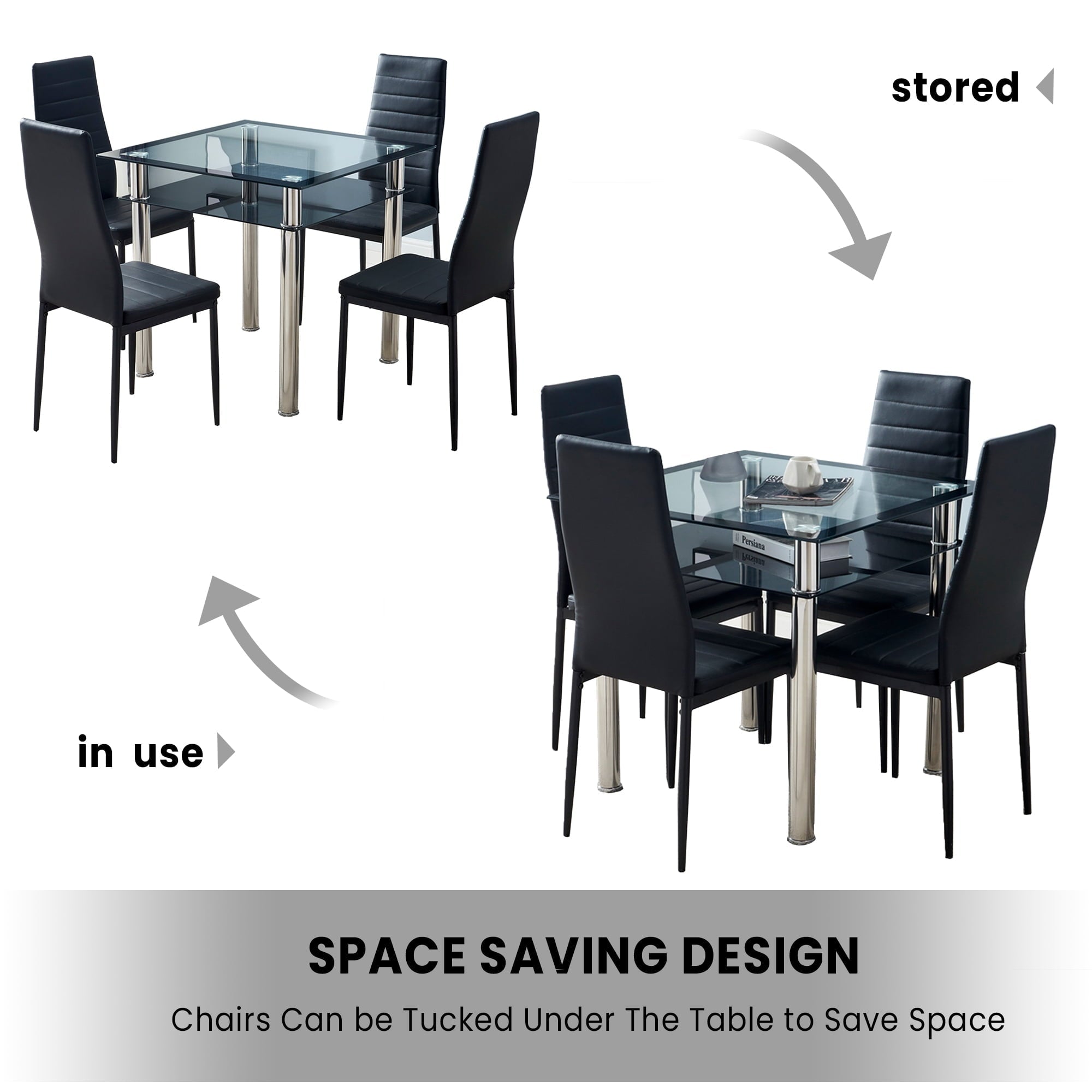 SESSLIFE Dining Chairs Set of 4, Dining Living Room Kitchen Chairs PU Leather Padded Chair with Solid Iron Legs, Modern Urban Style