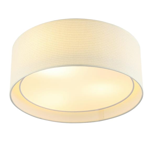 3-Light 15.7 in. Shaded Drum Flush Mount, white
