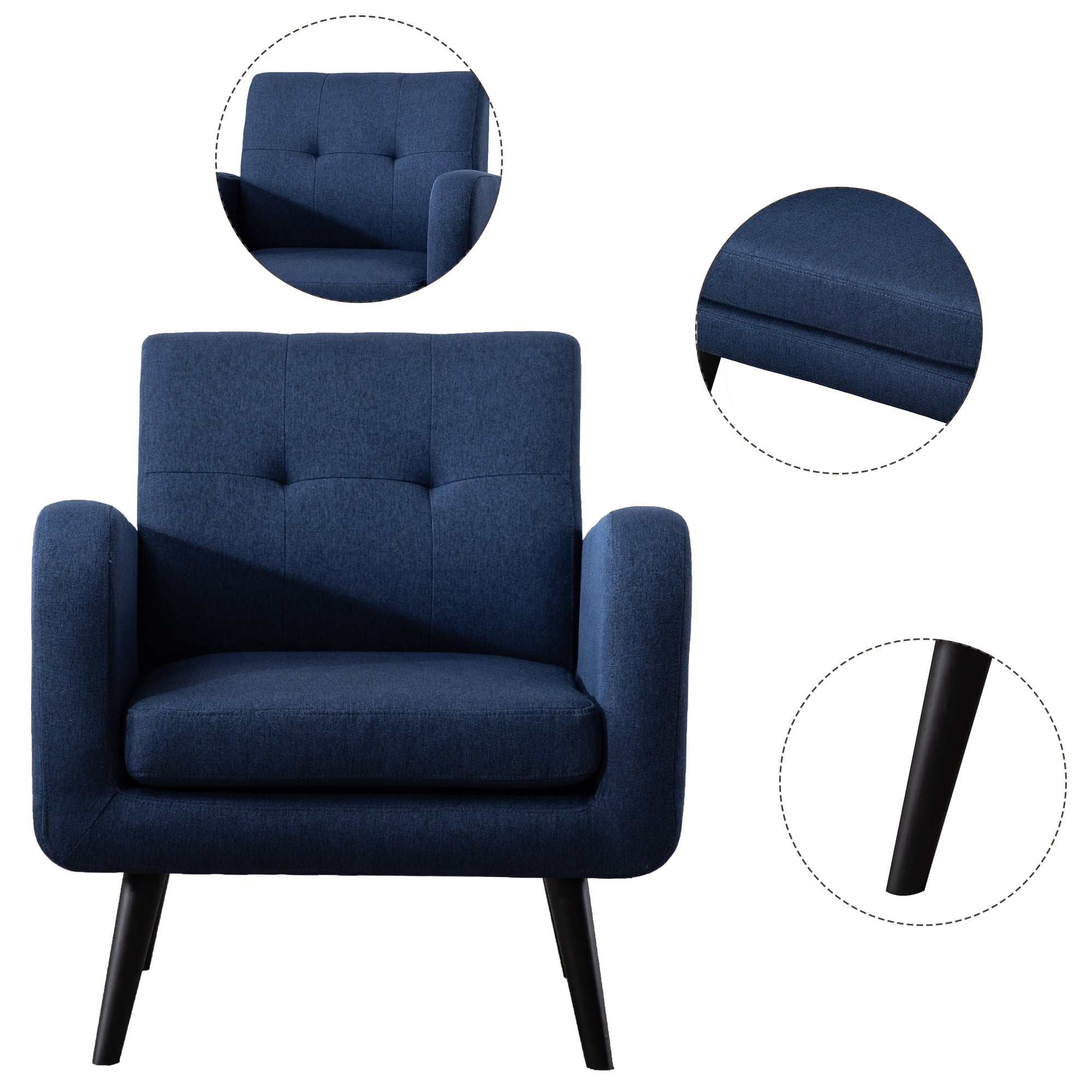 Modern Accent Armchair Upholstered Blue Single Sofa Chair, Set of 1