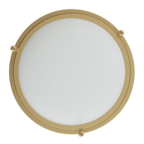 13 in. 2-Light Industrial Gold Flush Mount Farmhouse Close to Ceiling Light Fixture with White Glass Shade