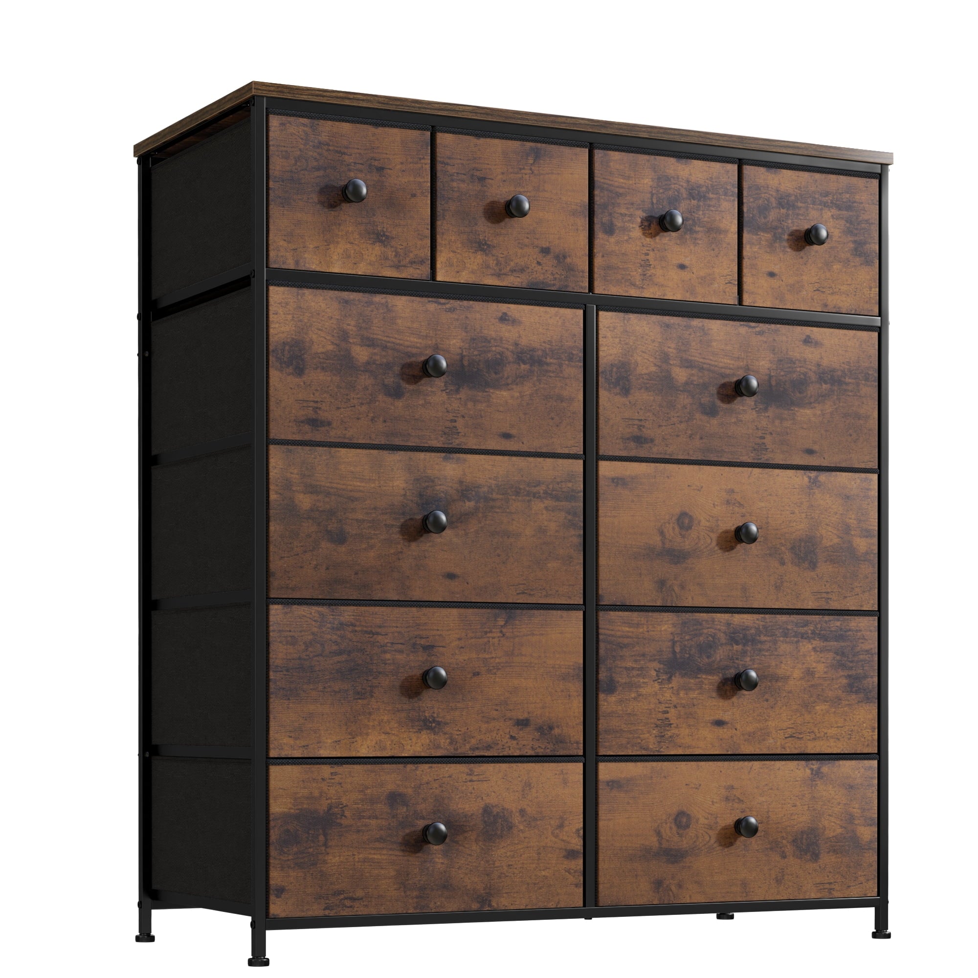 EnHomee Dressers for Bedroom Dresser with 12 Fabric Drawers,Bedroom Furniture Large Dressers&Chests of Drawers with Wood Top Metal Frame, 8+4Drawers Rustic Brown
