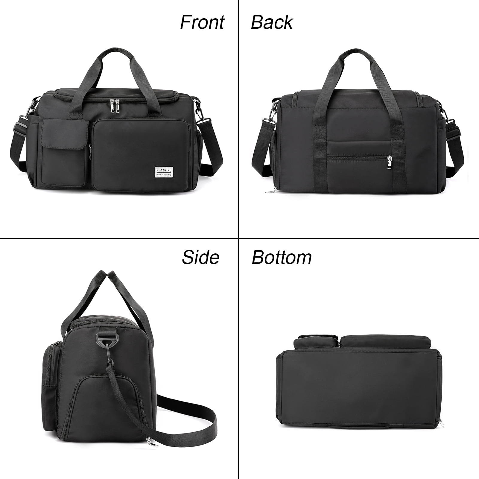 Forestfish Black Gym Bag for Women and Men,Travel Duffle Bag with Shoes Compartment