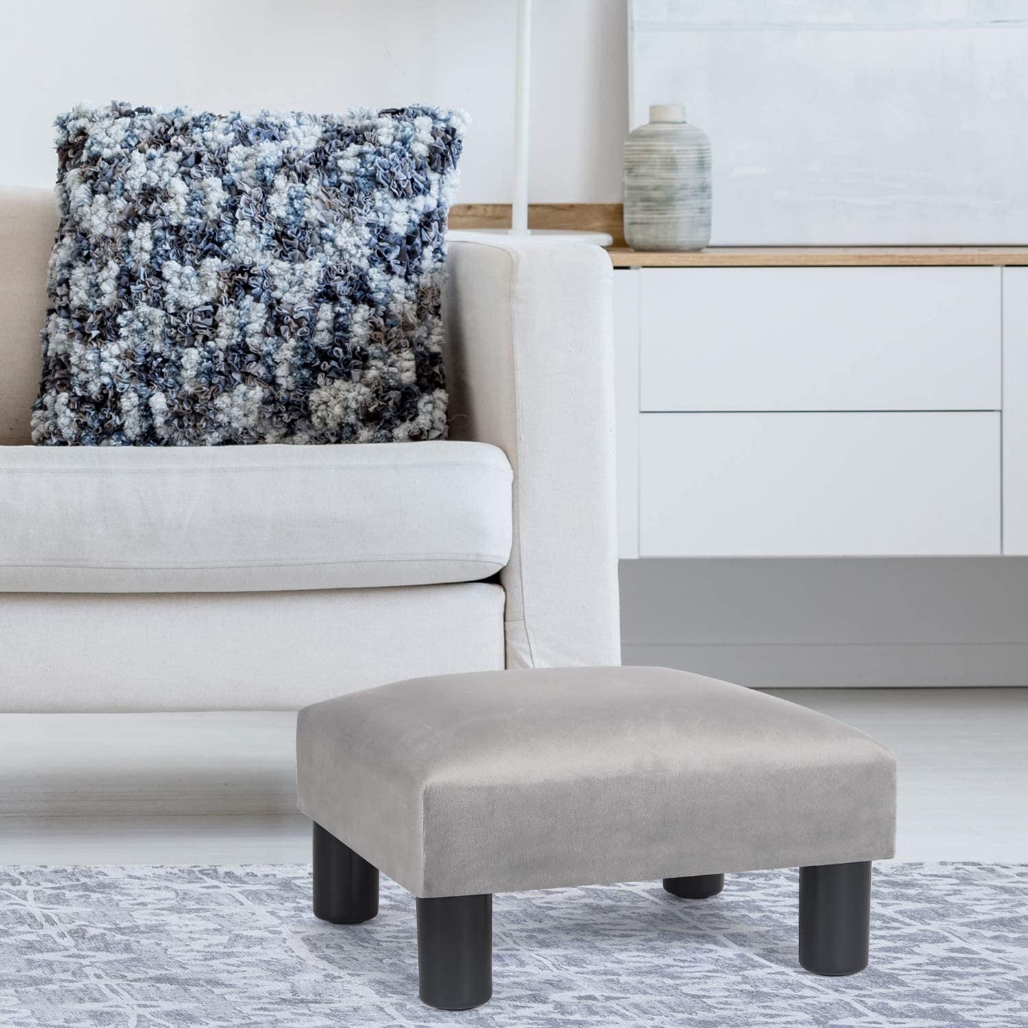 Homebeez Small Ottoman Footstool,Change Shoes Bench, Footrest Stepstool for Living Room, Bedroom,Gray