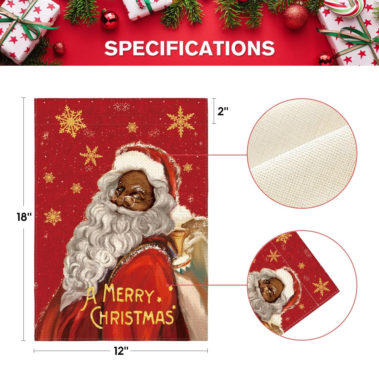 Artoid Mode African America Black Santa Claus Christmas Winter Garden Flag 12 x 18 Inch, Red