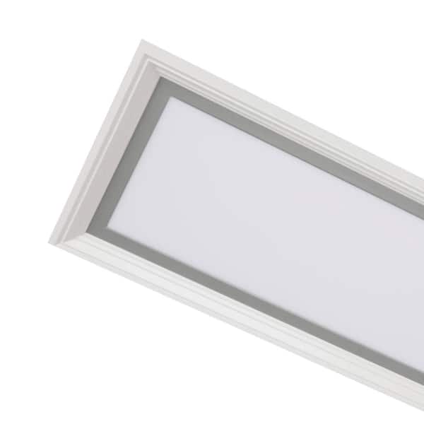 Augusta 50 in. x 15 in. Satin Nickel, White Frame CCT Selectable LED Flush Mount Ceiling Light 4000 Dimmable Lumens