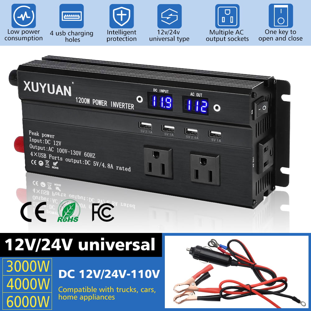 3000W Car Power Inverter Watt DC 12V/24V to AC 110V Vehicle Converter RV Truck