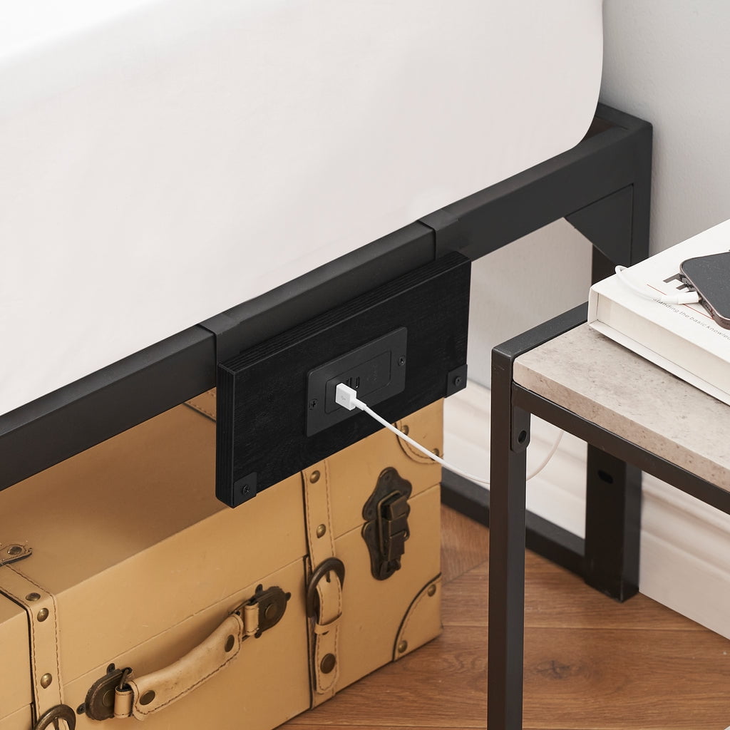 Behost Twin Bed Frame，Metal Platform  with Charging Station, Black