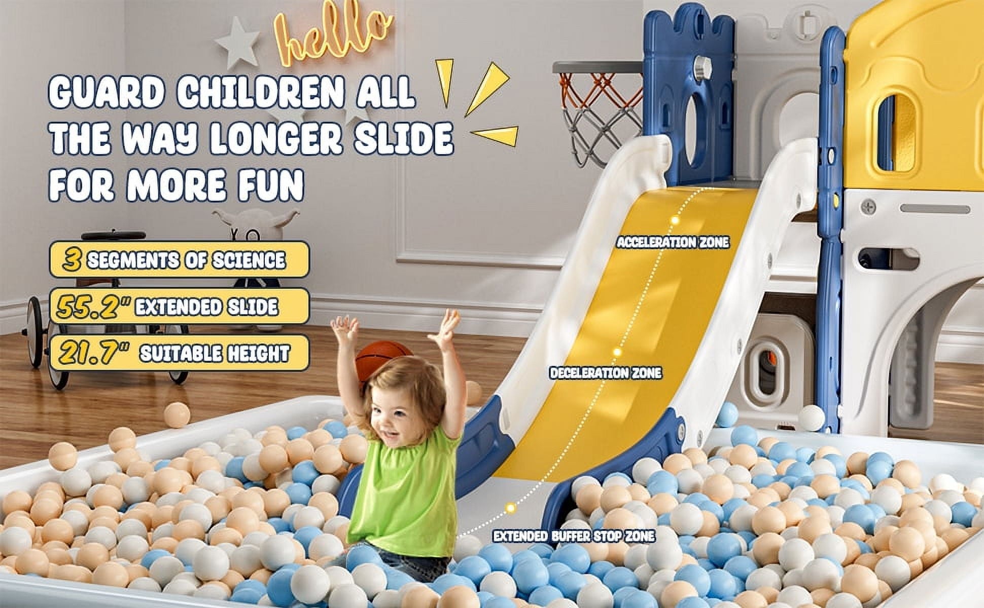 GIKPAL 7 in 1 Toddler Slide Set, Kids Slide for Toddlers Age 1+, Toddler Climber Slide Play Set With Basketball Hoop and Ball, Outdoor Indoor Playground for Toddlers 1-3