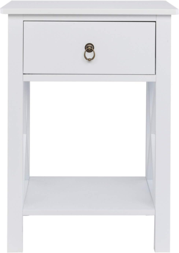 Bonnlo White Nightstand with Drawer and Shelf, Farmhouse Night Stands