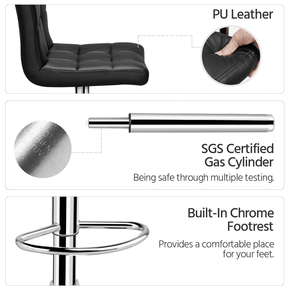 Smile Mart Adjustable Modern Faux Leather Counter-Height Mid-Back Barstool, Set of 2,Black