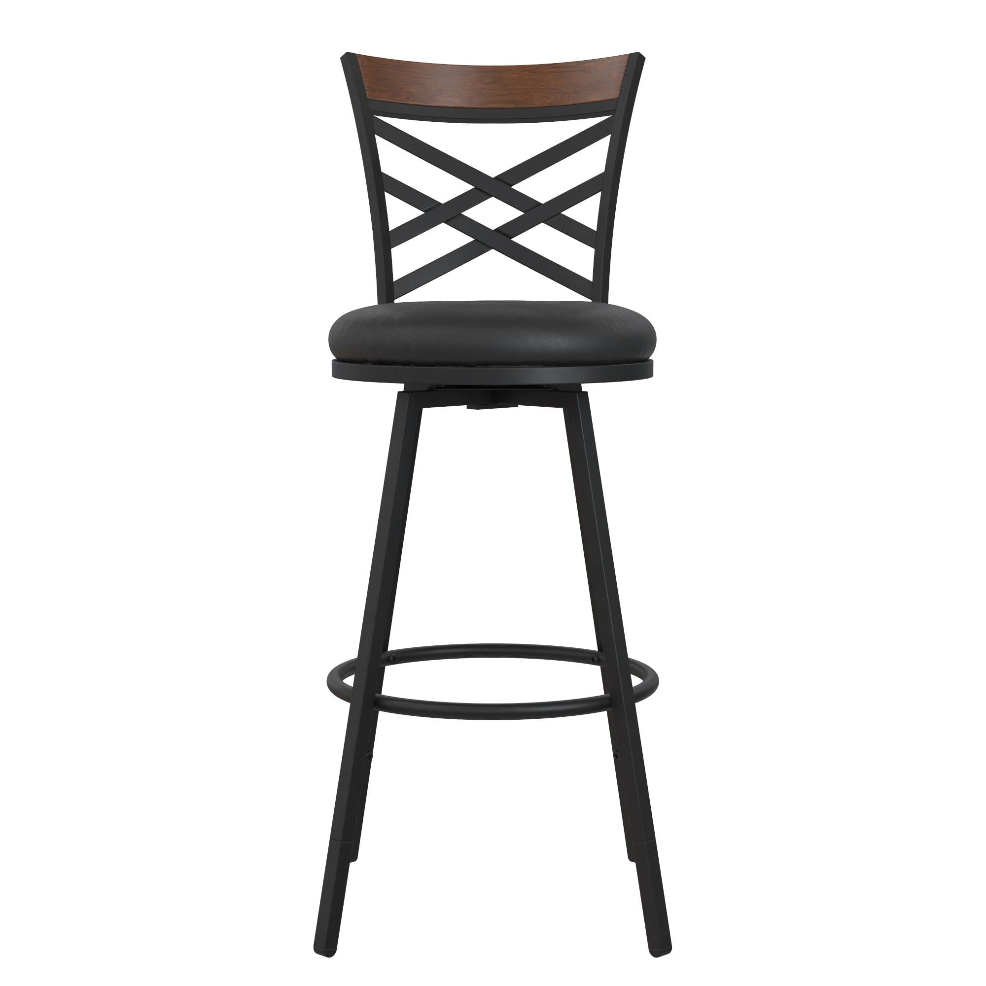 DHP Lesley Adjustable Swivel Barstool, Black Faux Leather, Set of 3
