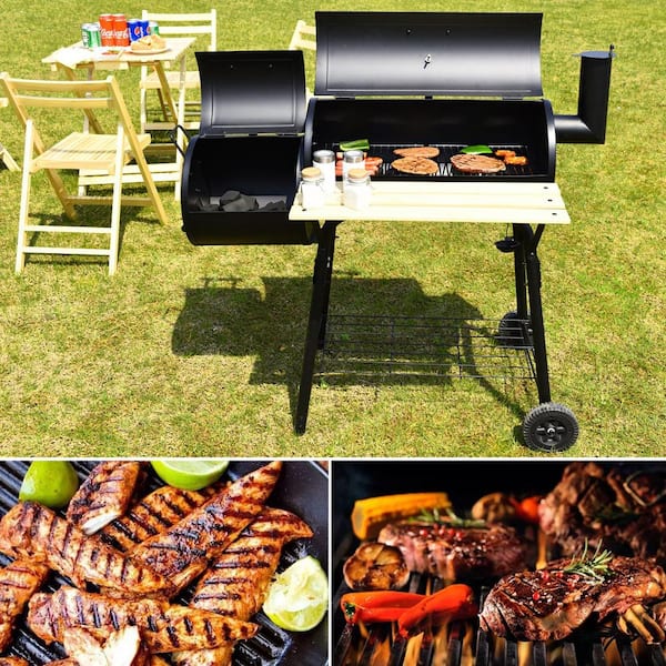 Outdoor BBQ Grill Charcoal Barbecue Pit Patio Backyard Meat Cooker Smoker in Black