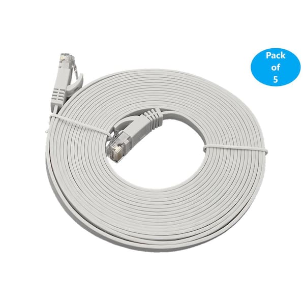 7 ft. Cat6 UTP RJ45 Flat Patch (30AWG) Cable White (5-Pack)