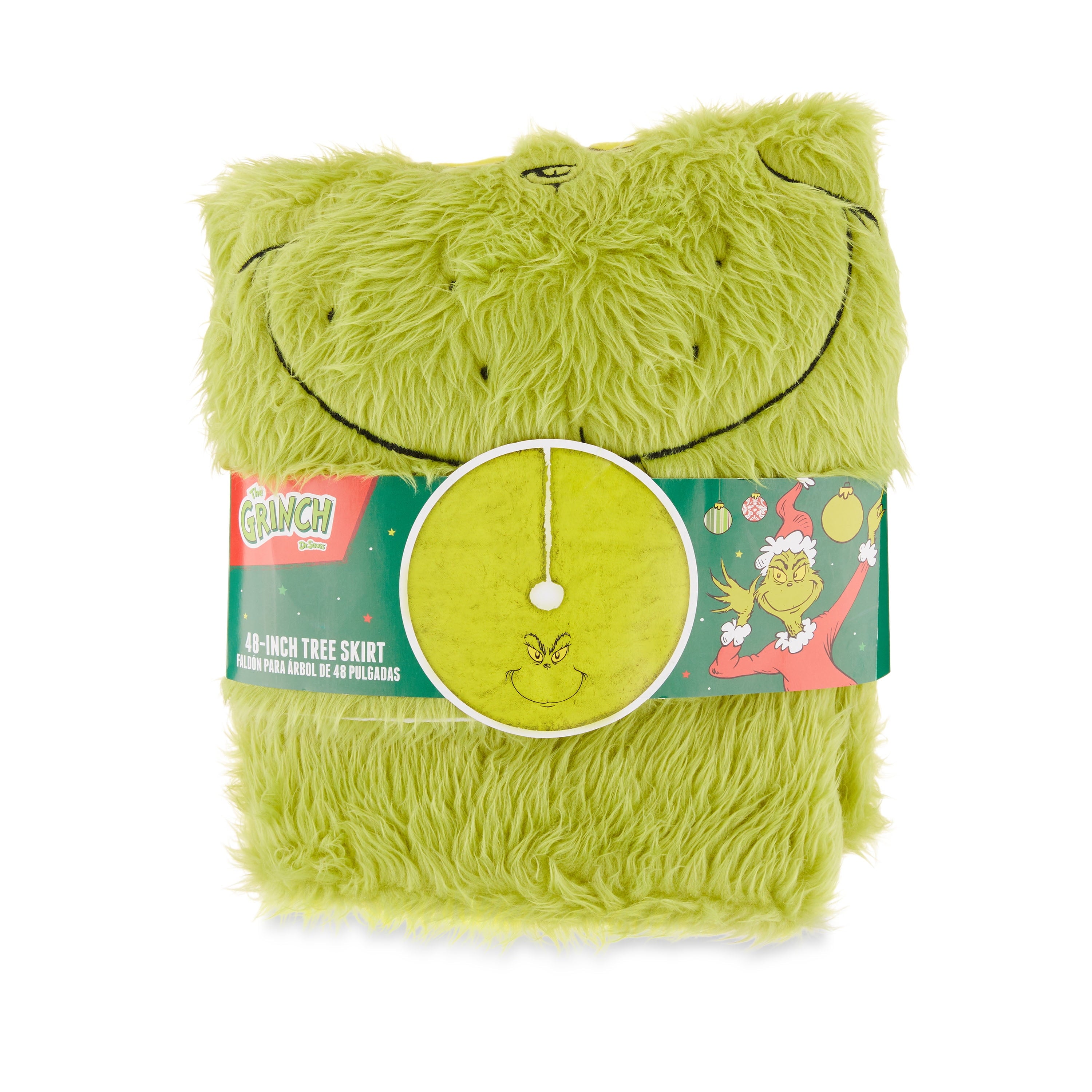 Dr Seuss' The Grinch Who Stole Christmas, Furry Tree Skirt , 48 inches Round, Embroderied