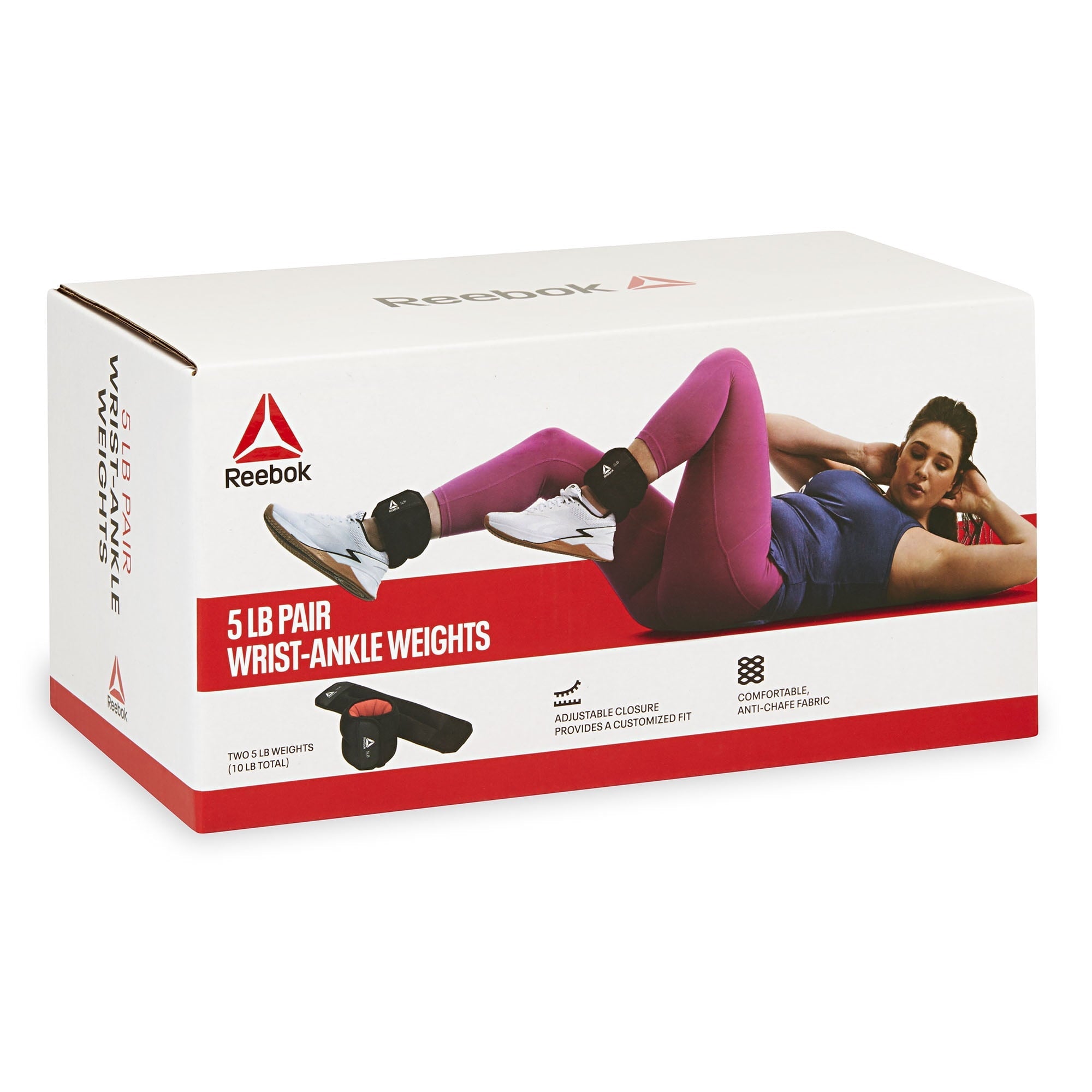 Reebok 10lb Ankle and Wrist Weight Set, Includes Two 5lb Weights, Adjustable Fit