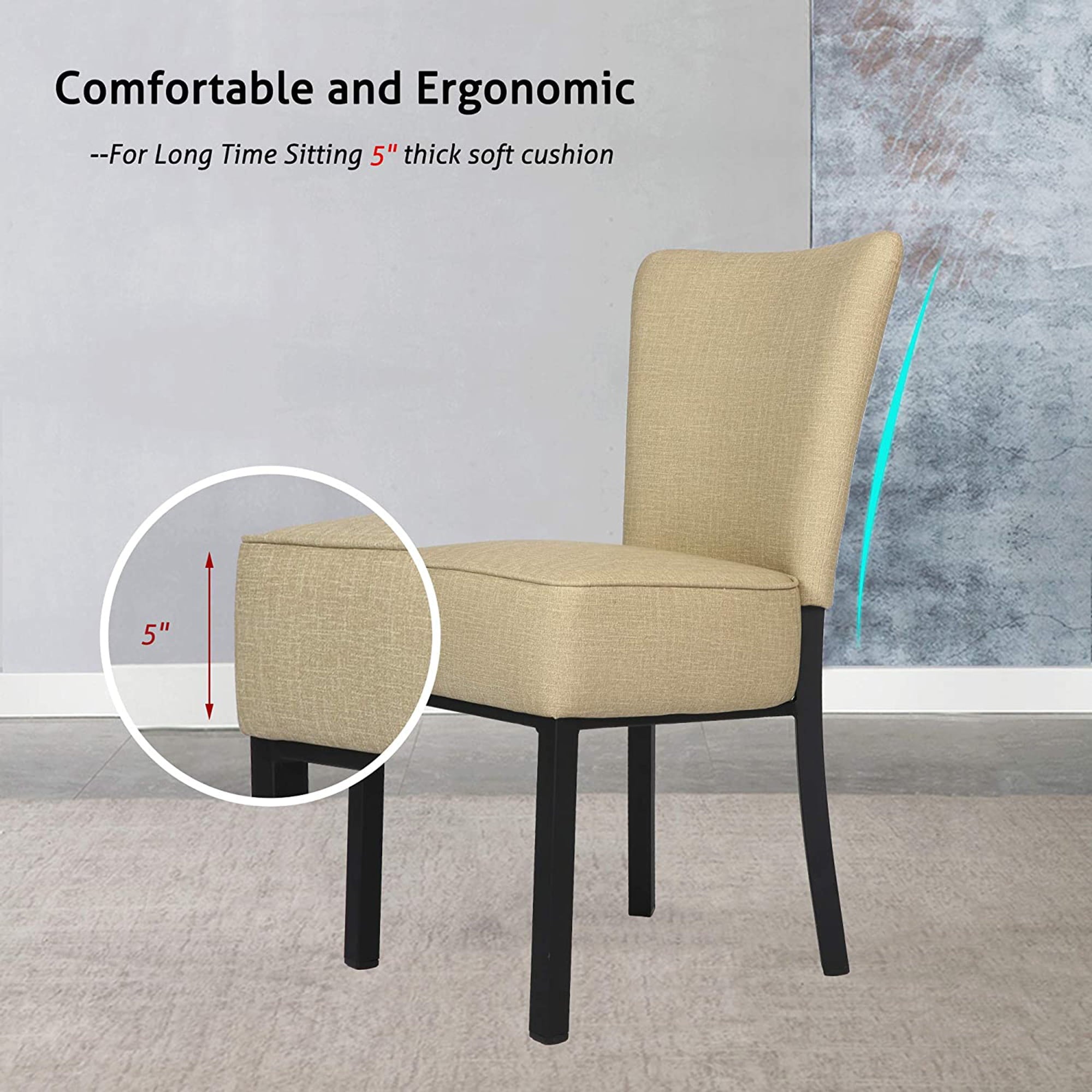 KARMAS PRODUCT Classic Dining Chair Set of 2,Modern Style Family Leisure Chair with Stainless Steel Legs,PU Leather High Back Side Chair,Beige