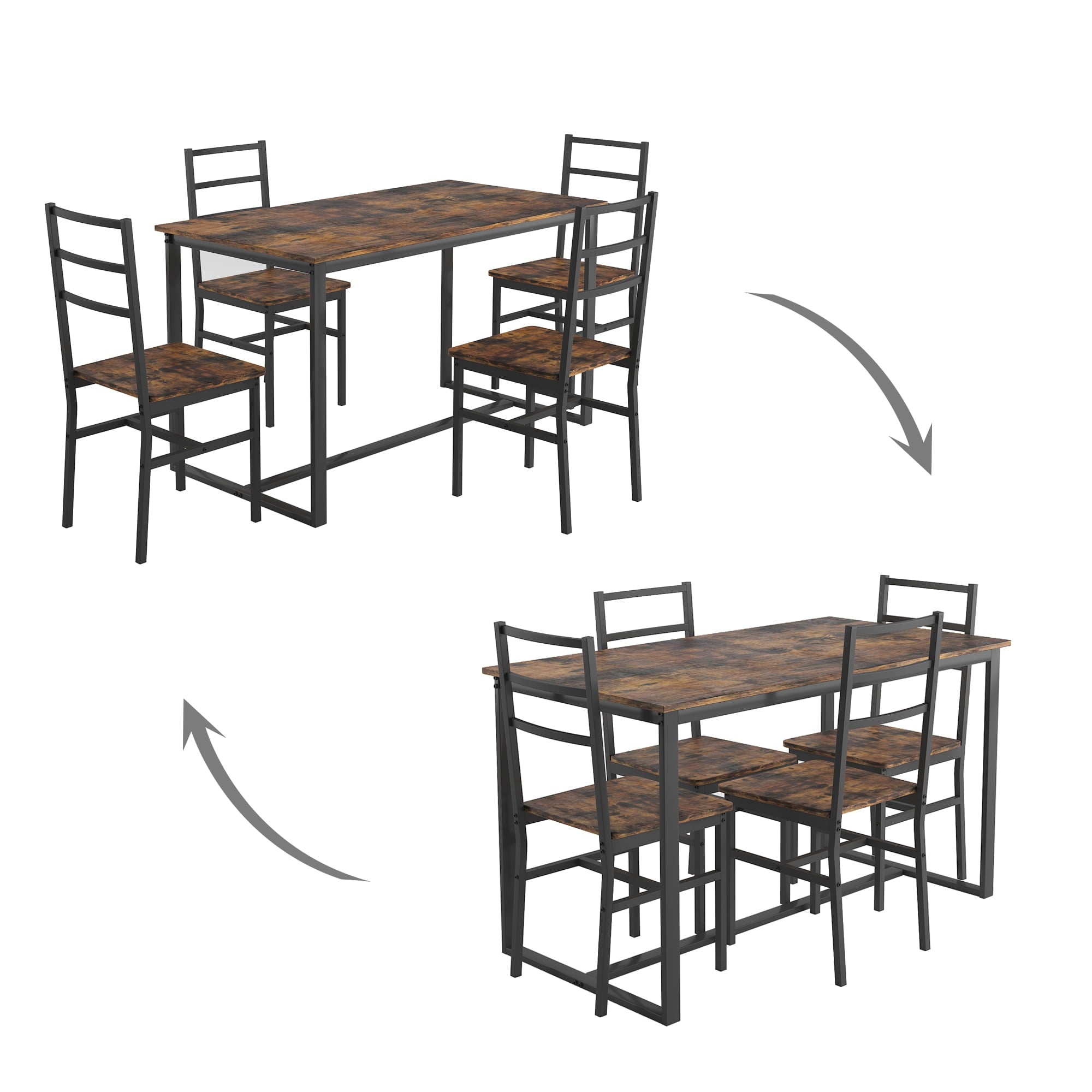 5-Piece Dining Room Table Set, Compact Wooden Kitchen Table and 4 Chairs with Metal Legs Dinette Sets, Industrial Style Kitchen Table and Chairs for Dining Room & Small Space