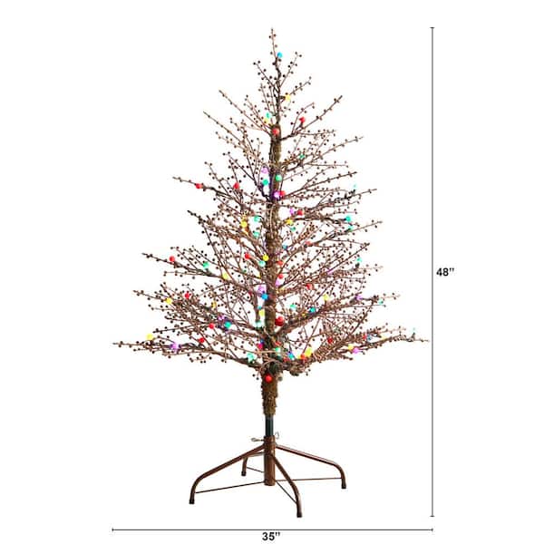 4 ft. Frosted Berry Twig Artificial Christmas Tree with 100 Multicolored Gum Ball LED Lights and 240 Bendable Branches