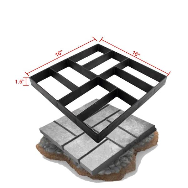 16 in. x 16 in. Black Plastic Paver Mold Reusable Concrete Stepping Stone Paver Walk Way Mold for Patio, Lawn & Garden