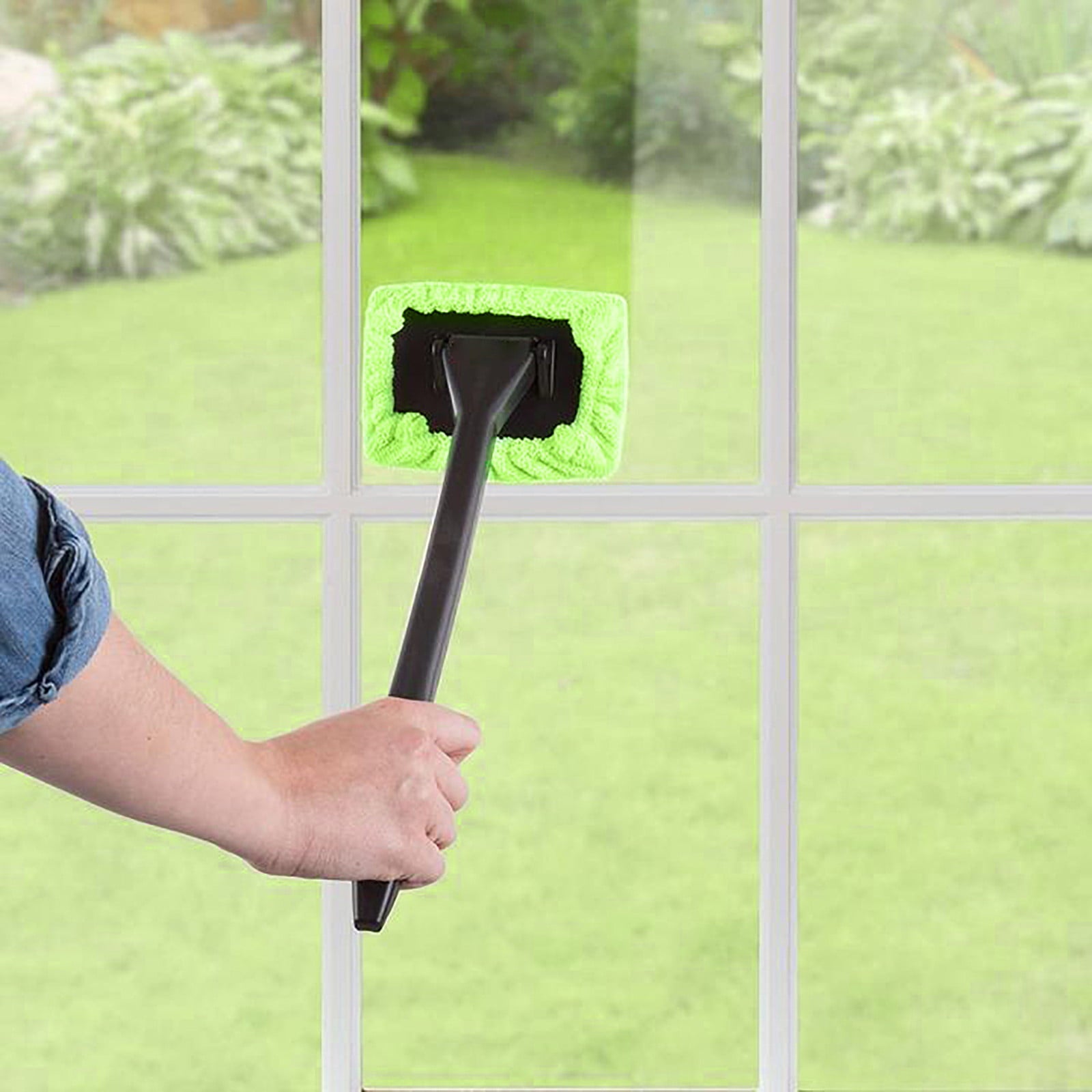 XMMSWDLA Car Window Cleaner, Windshield Cleaning Tool, Extendable Handle Brush Reusable Washable Microfiber Pads, Blue