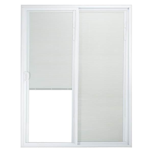72 in. x 80 in. 50 Series White Vinyl Sliding Patio Door Left-Hand Fixed Panel with Blinds