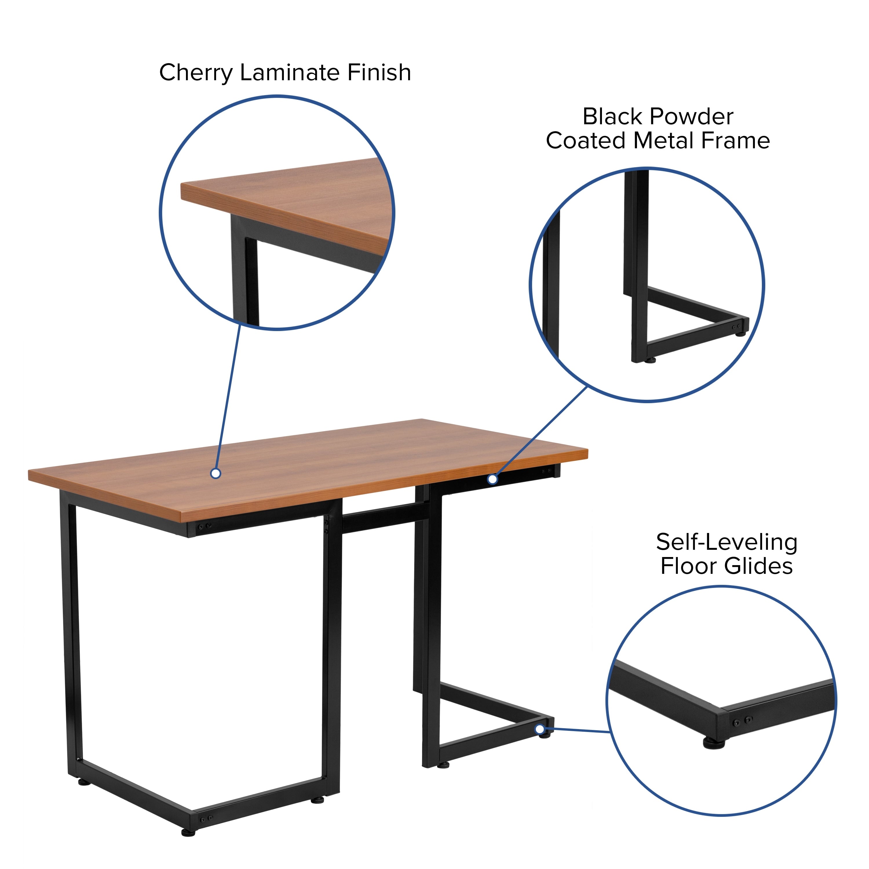 BizChair Cherry Computer Desk with Black Metal Frame