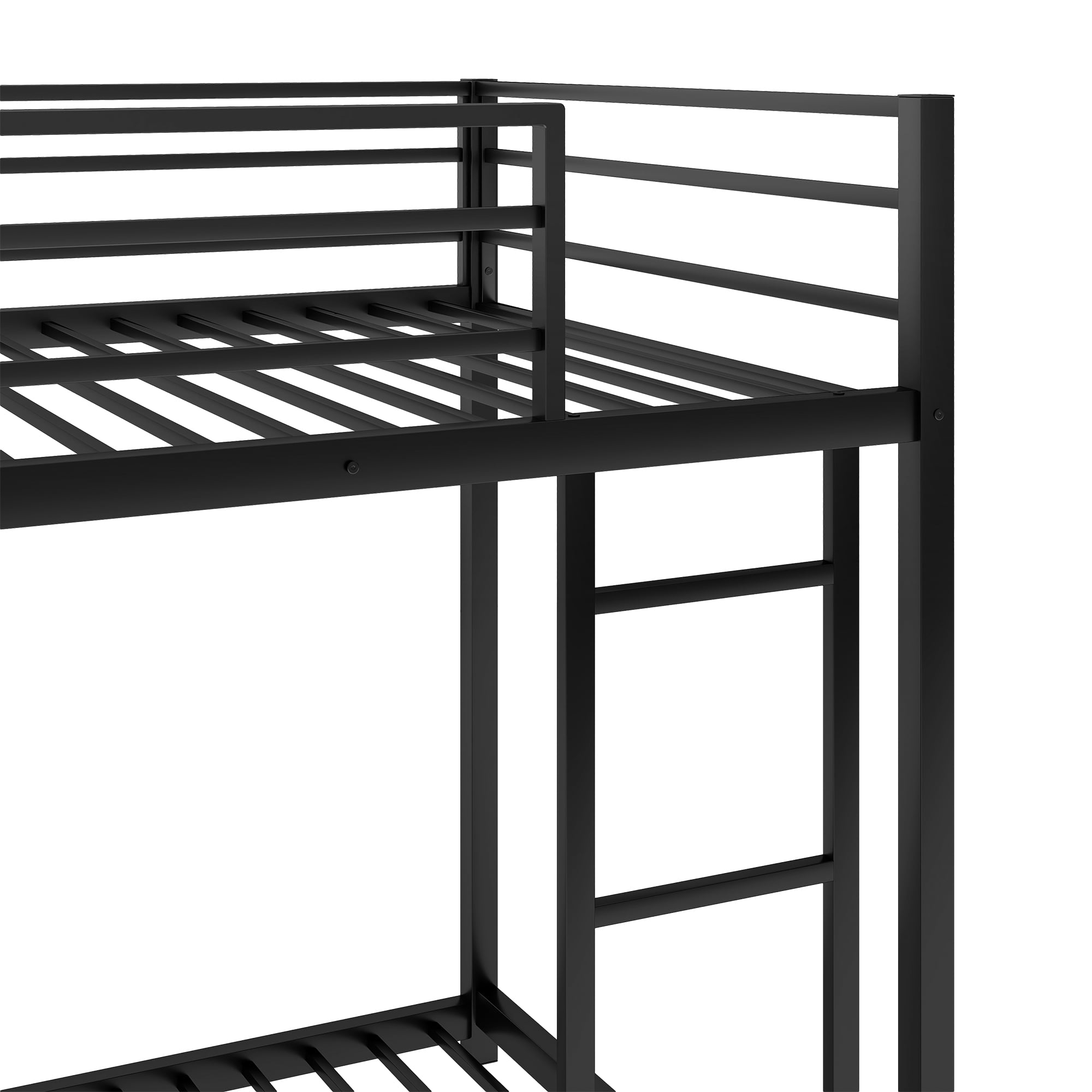 Euroco Twin Metal Low Bunk Bed with Ladder, Black