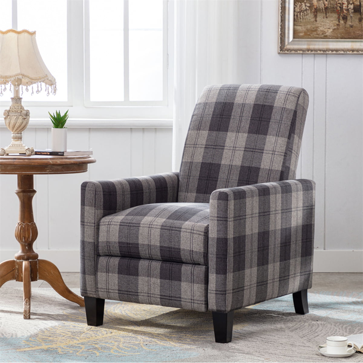 Recliners Chair, Manual Rocker Recliner Cloth Chair with Thick Seat Cushion & 150 Degrees Adjustable Backrest, Adjustable Reclining Chairs Single Modern Recliners for Bedroom Living Room, Grey Mix