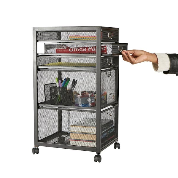 5-Tiered Drawer Cabinet, Office Cart, File Storage, Utility Cart, Office Storage, Heavy Duty Multi-Purpose Cart in Black
