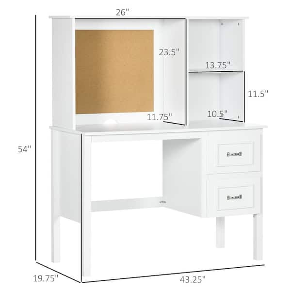 19.75 in. Rectangular White 2 Drawer Computer Desk with Drawers and Shelves