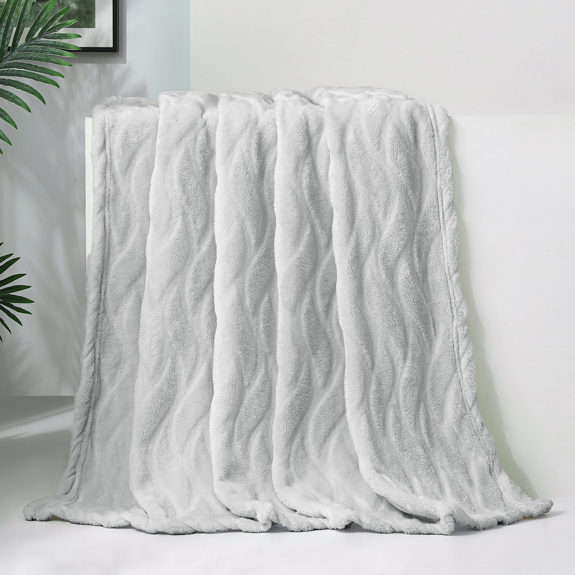 Whale Flotilla Plush Fuzzy Fleece Fluffy Throw Blanket for Couch Sofa(50x70 Inch), Velvet Microfiber Throw with Decorative Pattern, Warm and Soft Throw Blanket for All Season, Silver Grey