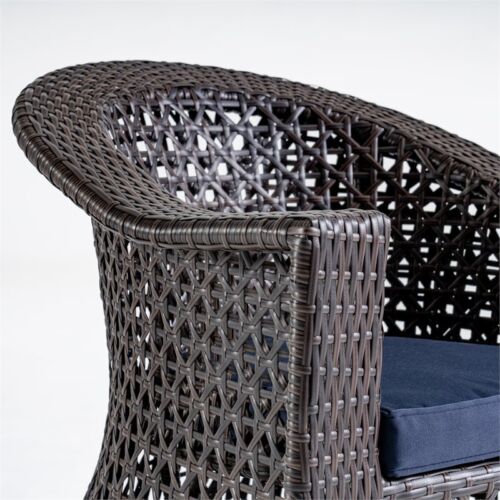 Noble House Big Sur Patio Swivel Chair Wicker with Cushion Multi-Brown/Na<wbr/>vy Blue