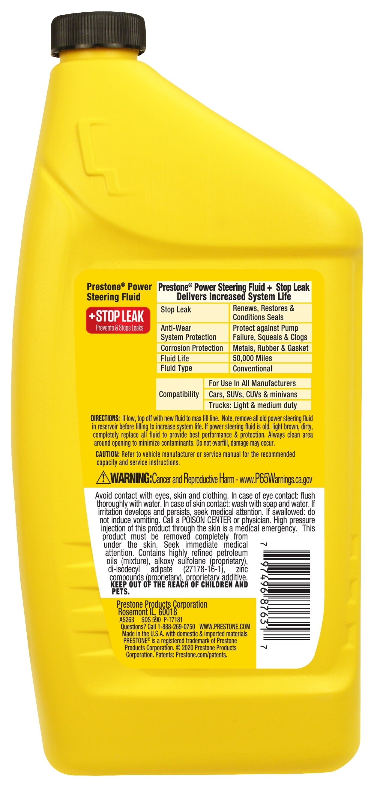 Prestone Power Steering Fluid Plus Stop Leak, 32 oz (1 Quarts)