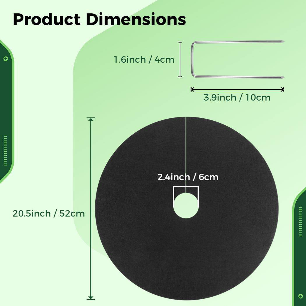 6PCS 20.5 Inch Tree Mulch Rings, Non-Woven Gardening Plant Coverswith 20PCS Landscape Staple Stakes, Thickened Tree Root Protection Mats Weed Barrier Mats