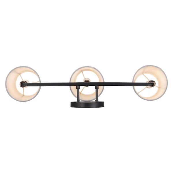 Canterwood 24.88 in. 3-Light Black Bathroom Vanity Light Fixture with Tapered Fabric Shades