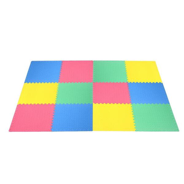 12PCS Multicolor 25 in. X 25 in. Kid's Puzzle Square Exercise Play Mat w/EVA Foam Interlocking Tiles 52 sq.ft. 1-Pack