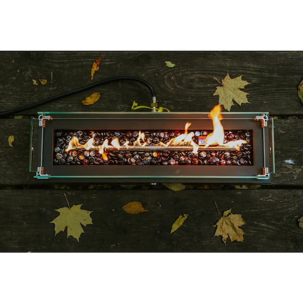 Loom I 28 in. x 9 in. Tabletop Propane Gas Black Audio Fire Pit with Patented 2.0 Sound System