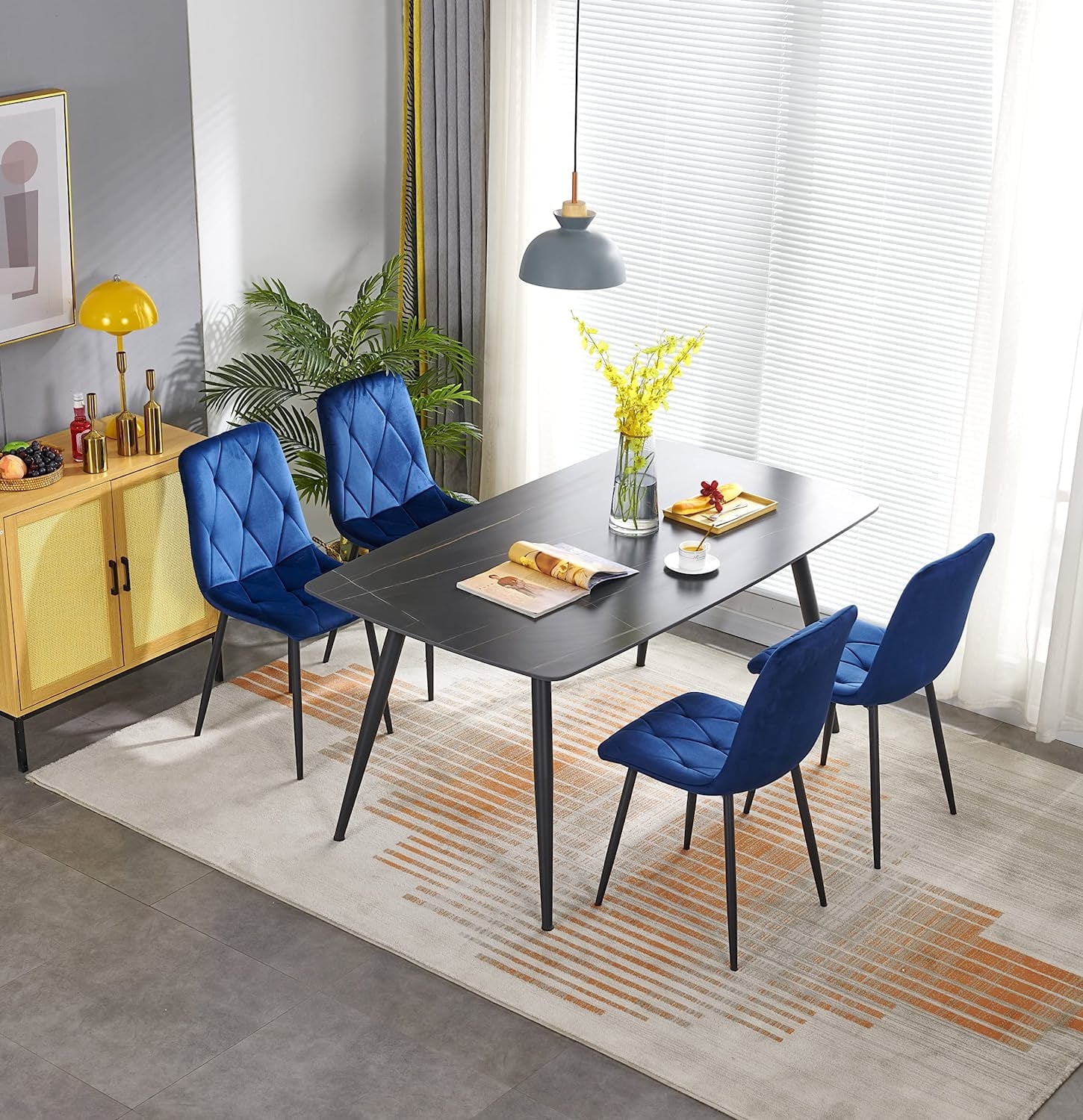 YEAG Velvet Dining Chair,Armless Modern Side Chair,Set of 4,Blue