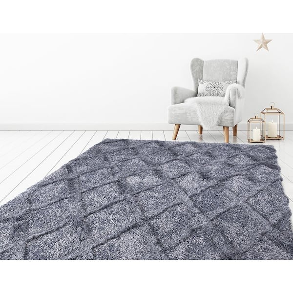 Valencia Blue Shag 6 ft. x 9 ft. Trellis Shag Area Rug
