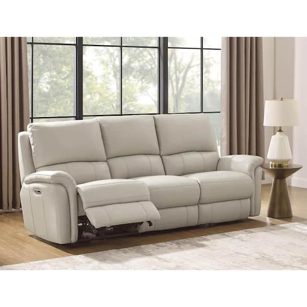 Erindale 88 in. Flared Arm Top Grain Leather Rectangle Zero Gravity Power Reclining Sofa in. Vanilla