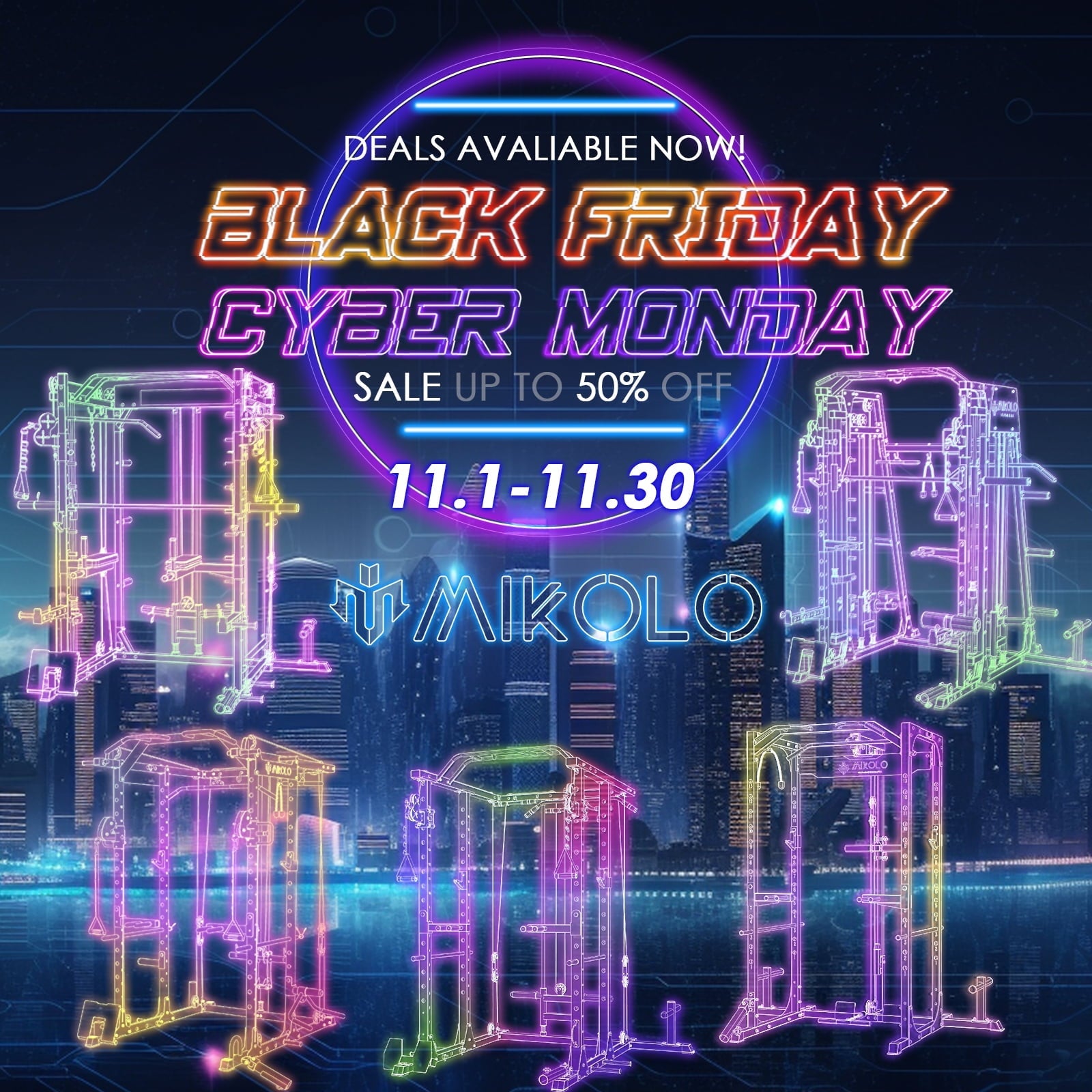 Mikolo Multi-Functional Power Rack, Power Cage with Dual Pulley System, Strength Training Squat Rack, Cable Crossover Machine Home Gym