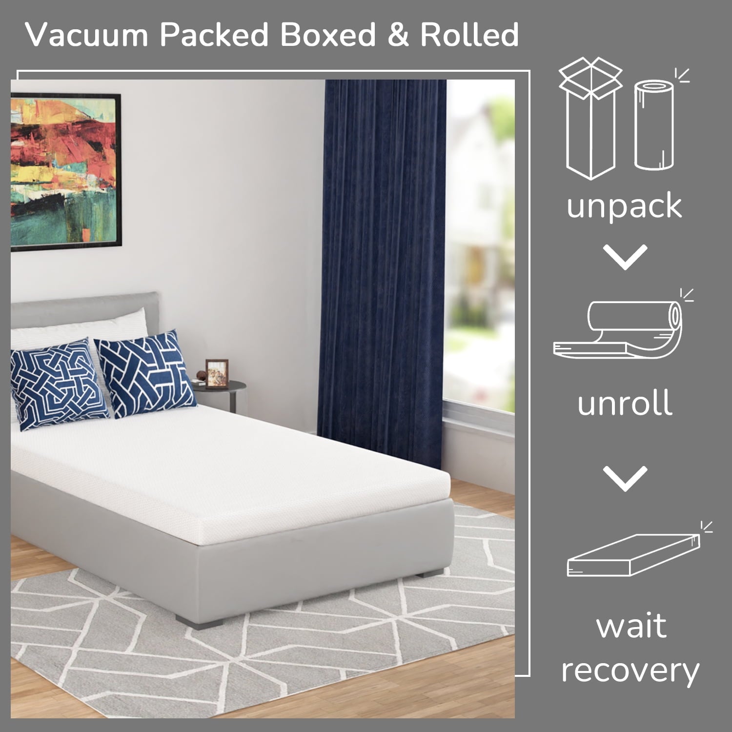 Inch Green Tea Memory Foam Mattress Cooling Gel Infused Mattress,Medium Firm Mattresses CertiPUR-US Certified/Bed-in-a-Box/Pressure Relieving Twin Size,White