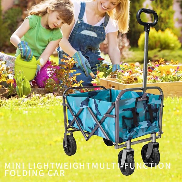Capacity 1.59 cu. ft. Portable Folding Fabric Outdoor Garden Cart, Camping Folding Wagon in Navy Blue