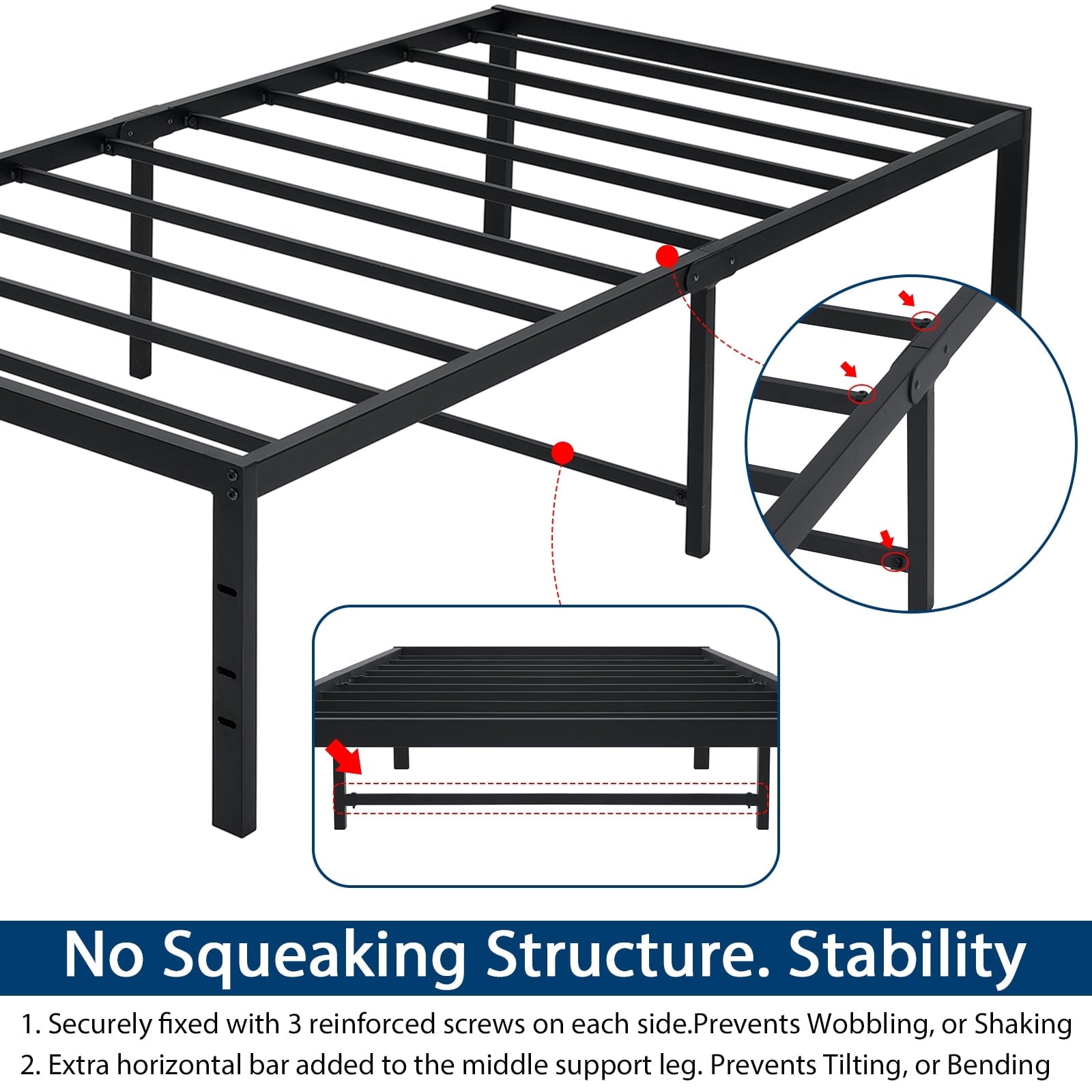 Lusimo Twin Size Metal Bed Frame 18 Inch Heavy Duty Slat Support Platform Bed Frame Twin No Box Spring Needed Easy Assembly 600lbs Load Capacity Mattress Foundation, Black