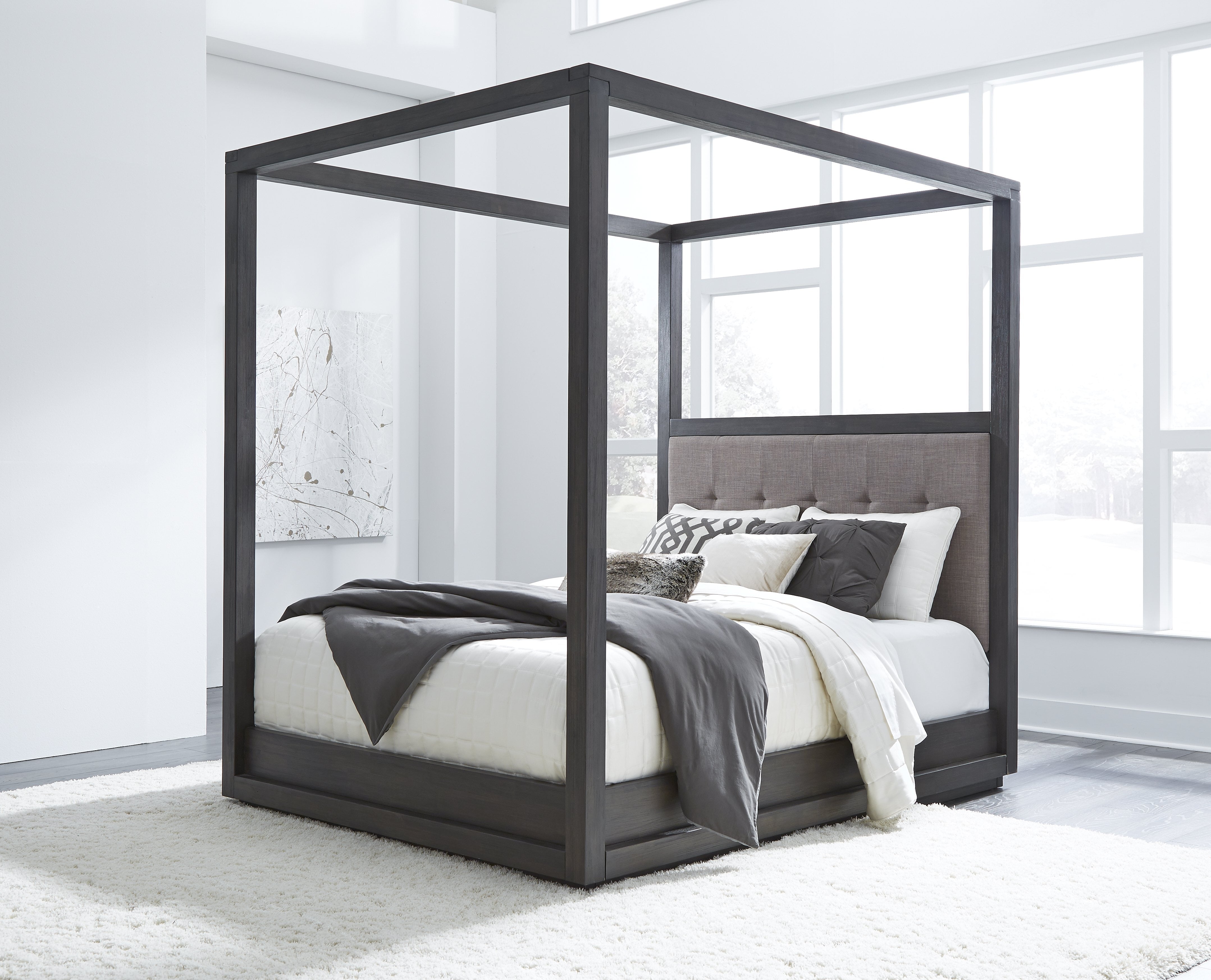 Outbound Modern Queen Canopy Bed in Weathered Grey