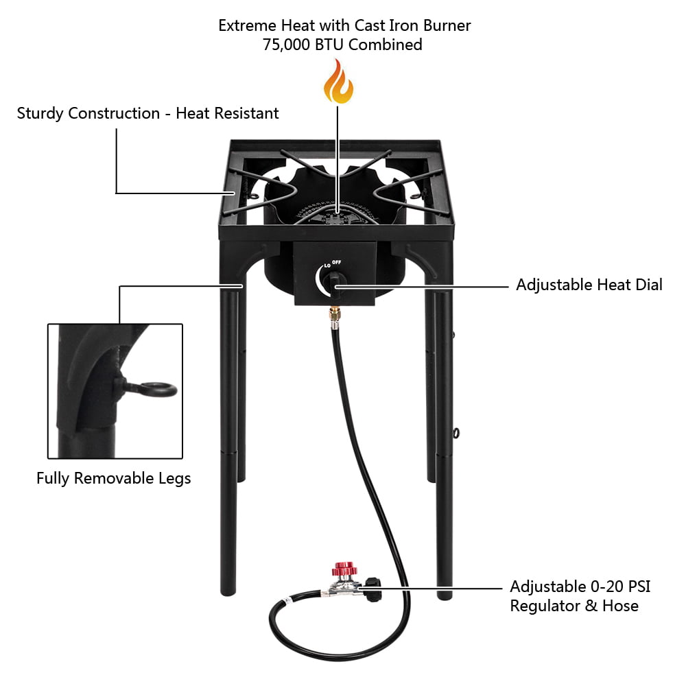 Portable 75,000 BTU Outdoor Single Burner Propane Burner Cooking BBQ Grill