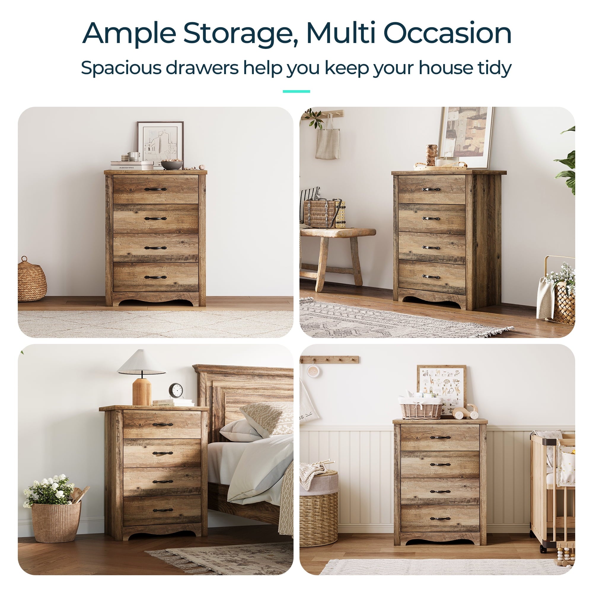 LINSY HOME Brown Dressers,Chest of 4 Drawers