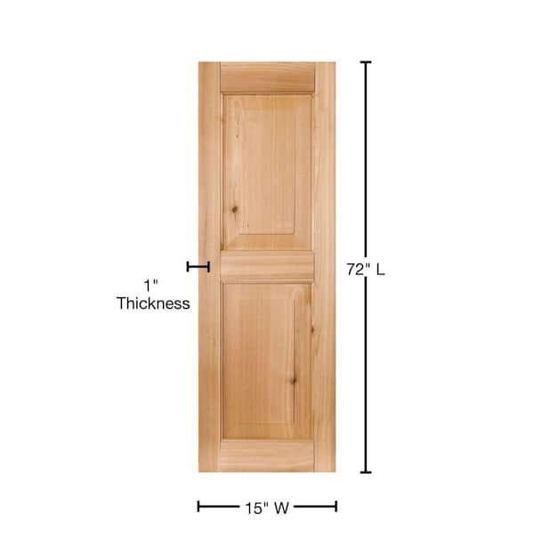 15 in. x 72 in. Exterior Real Wood Pine Raised Panel Shutters Pair Unfinished