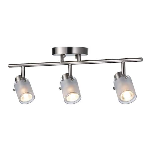 22.5 in. 3-Light Brushed Nickel Track Light Fixture with Frosted Glass Shades